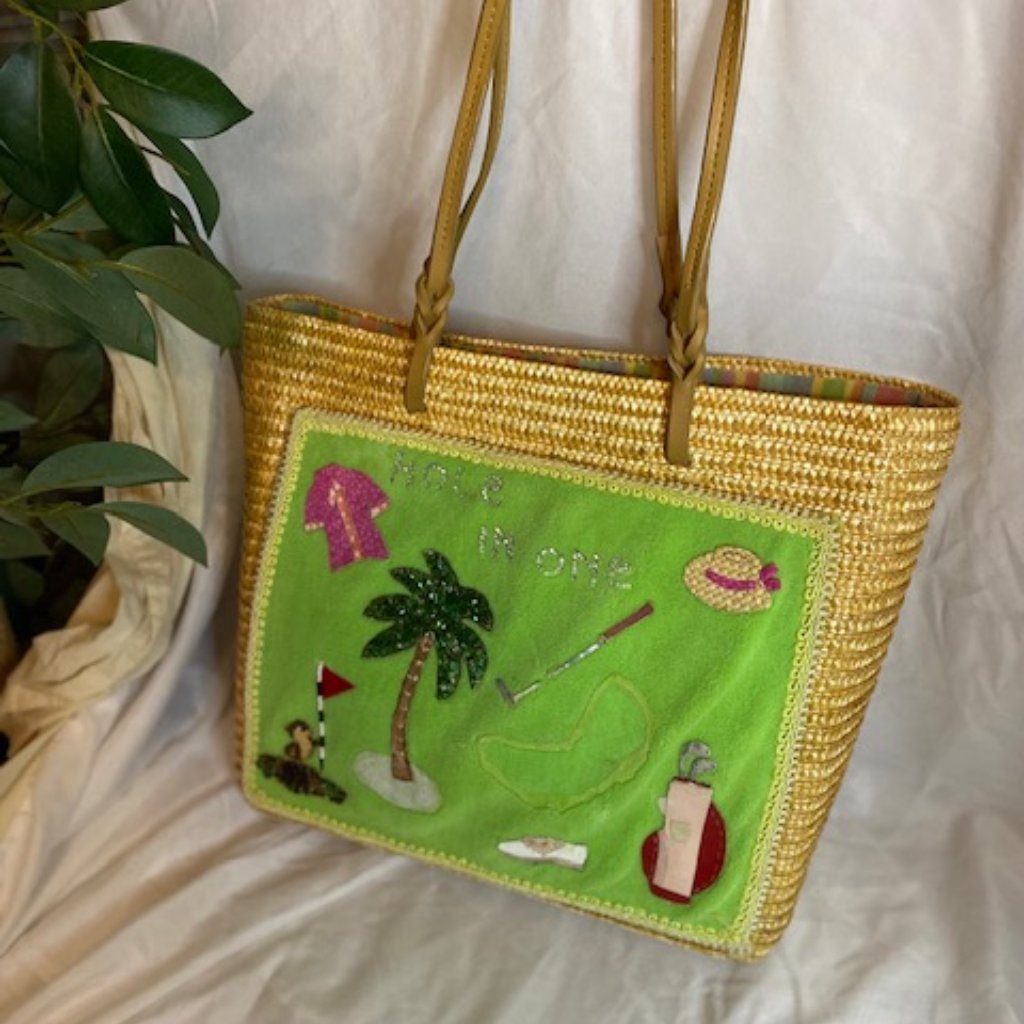 Vintage Cappelli Straworld Woven Hole In One Straw Tote Bag